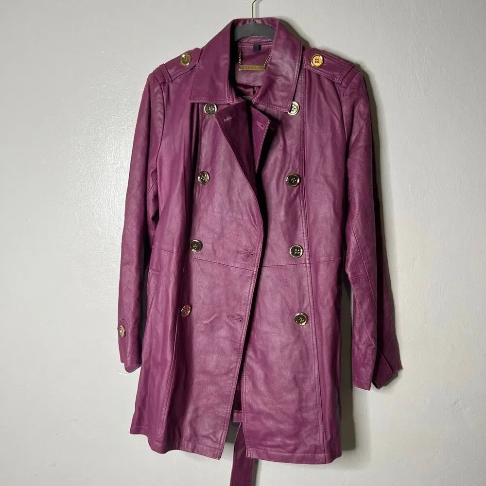 IMAN  vintage genuine Leather Belted Jacket Coat Womens Size L